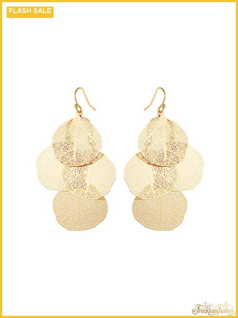 Bohemian Filigree Leaf Chandelier Dangle Earrings 14K Gold Plated Lightweight